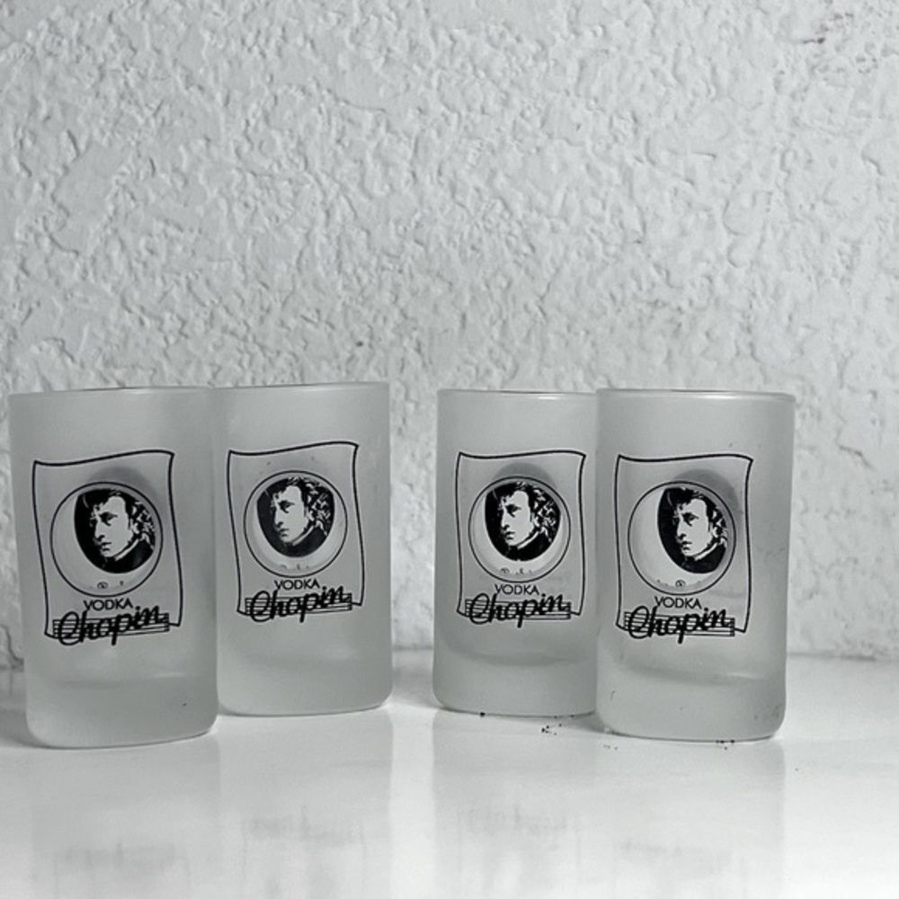 Chopin Vodka Shot Glasses Frosted Set of 4  Rare  Vintage